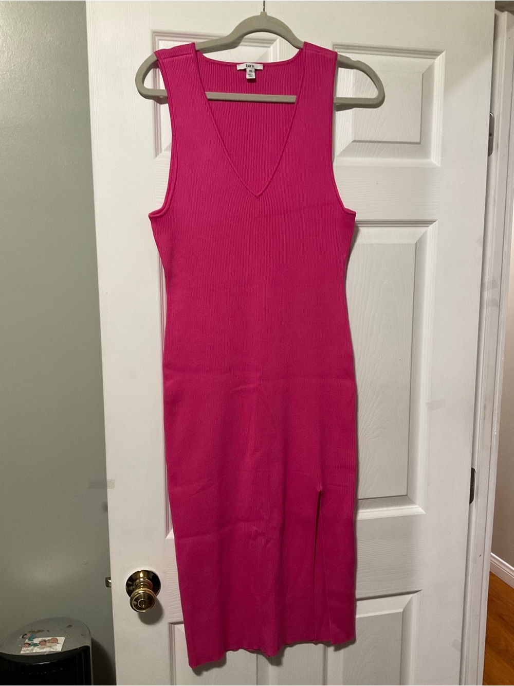 Bar III Sleeveless V-Neck Ribbed Midi Dress - Fuchsia